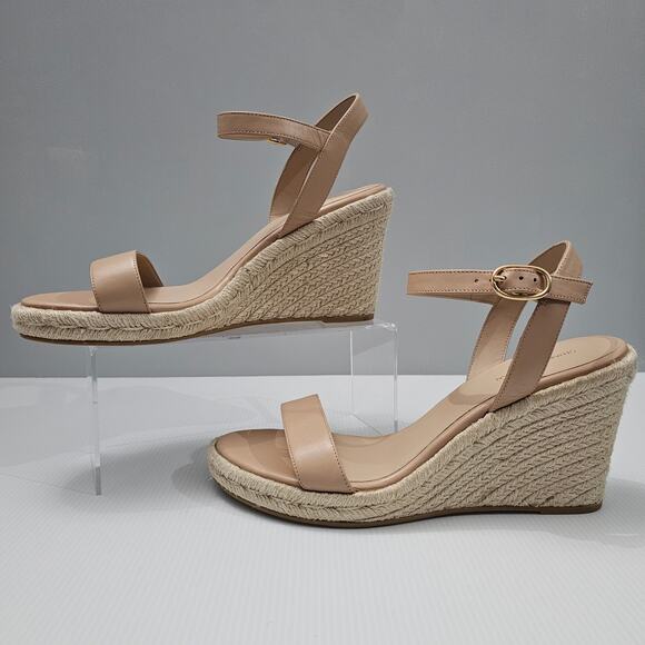 NEW Stuart Weitzman Teddi Wedge Women 10.5 Tan Leather Espadrille Sandal Beige - Picture 2 of 13